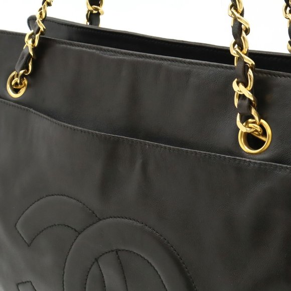 CHANEL Coco Mark Chain Tote Bag Shoulder Leather Black - Picture 9 of 10